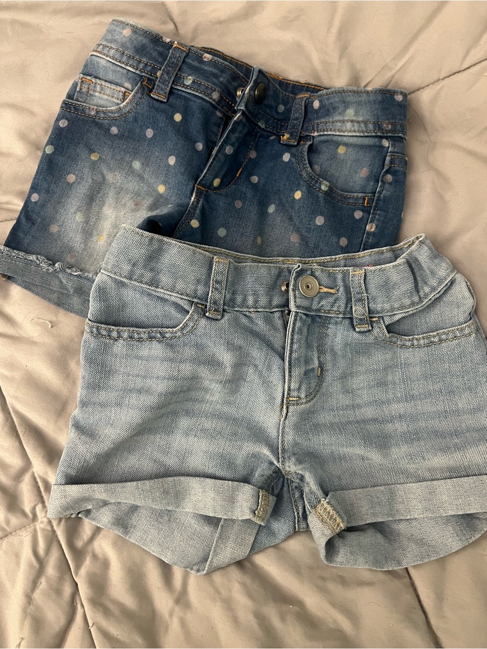 Place Girls' Denim Shorts with Pastel Polka Dots - Blue & Pink